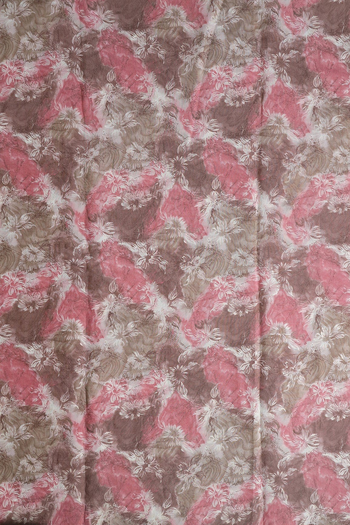 AIzaSyBcstauz-XMPRhEY21AUzeo032pxrXB5Ug - Brown And Cream Floral Foil Print On Viscose Chanderi Silk Fabric