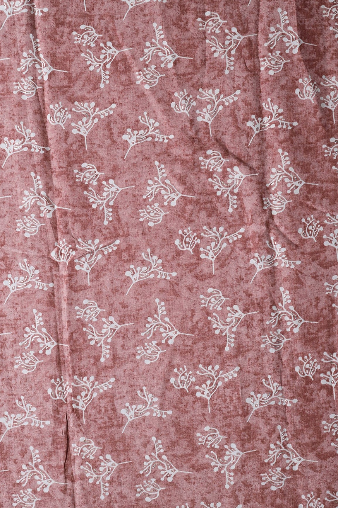 AIzaSyBcstauz-XMPRhEY21AUzeo032pxrXB5Ug - Brown And Cream Floral Foil Print On Viscose Chanderi Silk Fabric