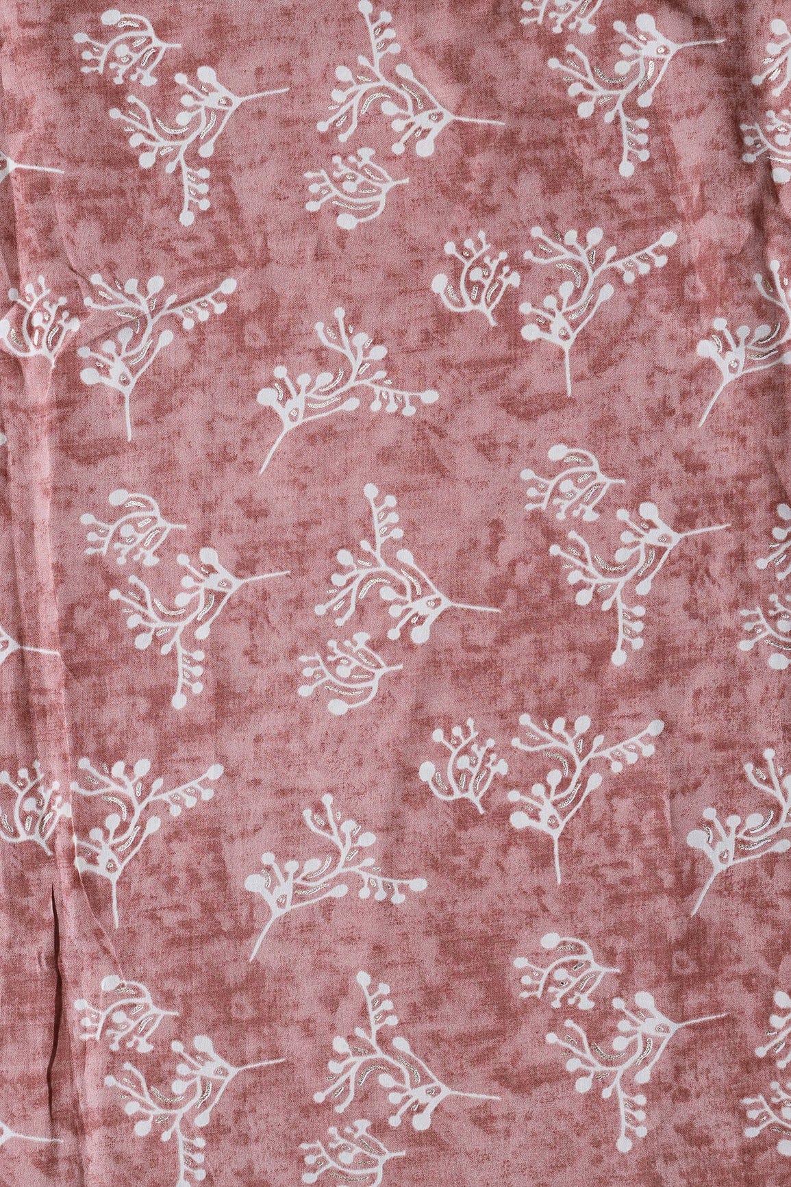 AIzaSyBcstauz-XMPRhEY21AUzeo032pxrXB5Ug - Brown And Cream Floral Foil Print On Viscose Chanderi Silk Fabric
