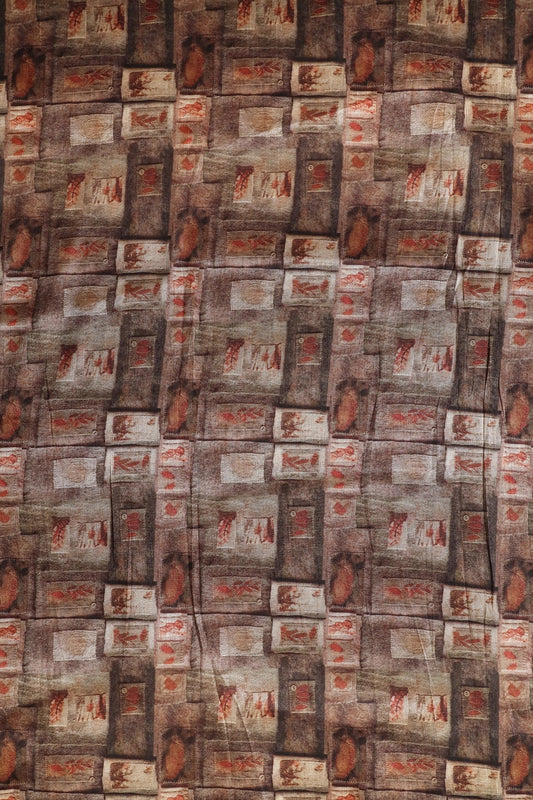 AIzaSyBcstauz-XMPRhEY21AUzeo032pxrXB5Ug - Brown And Cream Geometric Pattern Digital Print On Mulberry Silk Fabric