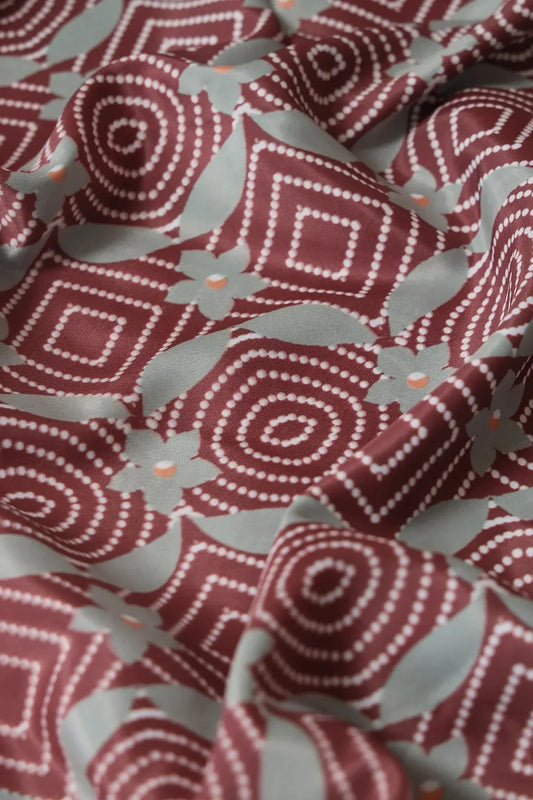 AIzaSyBcstauz-XMPRhEY21AUzeo032pxrXB5Ug - Brown And Olive Geometric Pattern Digital Print On French Crepe Fabric