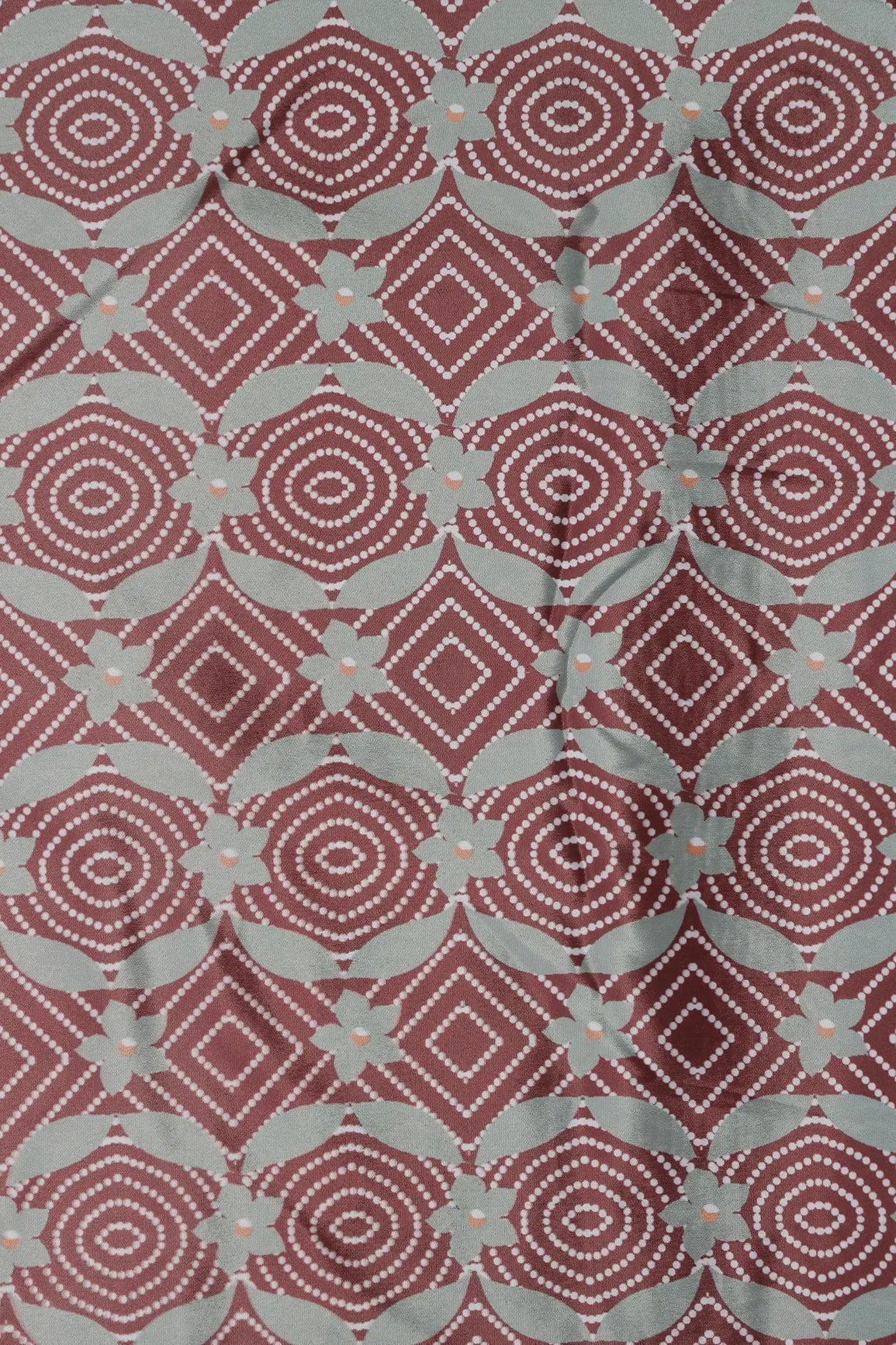 AIzaSyBcstauz-XMPRhEY21AUzeo032pxrXB5Ug - Brown And Olive Geometric Pattern Digital Print On French Crepe Fabric