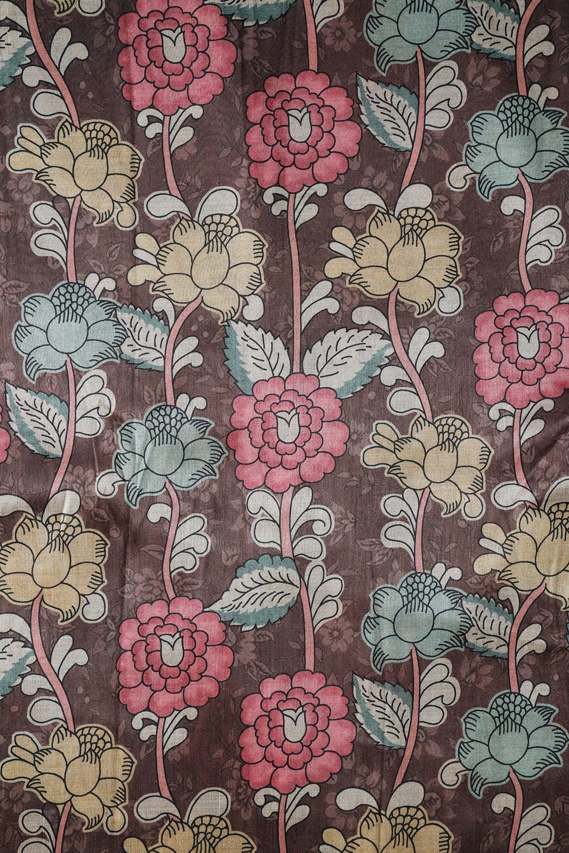 AIzaSyBcstauz-XMPRhEY21AUzeo032pxrXB5Ug - Brown And Pink Floral Pattern Digital Print On Mulberry Silk Fabric