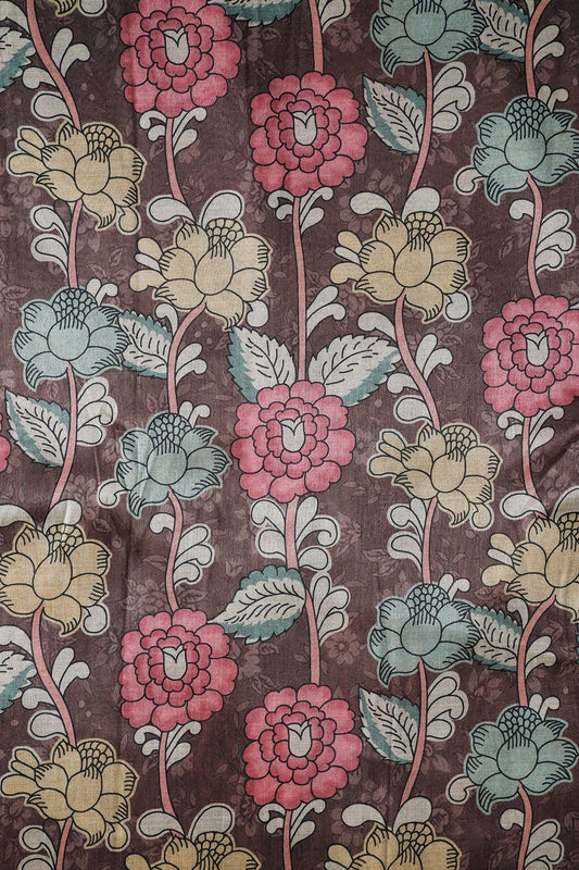 AIzaSyBcstauz-XMPRhEY21AUzeo032pxrXB5Ug - Brown And Pink Floral Pattern Digital Print On Mulberry Silk Fabric