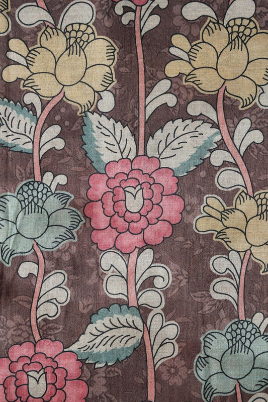 AIzaSyBcstauz-XMPRhEY21AUzeo032pxrXB5Ug - Brown And Pink Floral Pattern Digital Print On Mulberry Silk Fabric