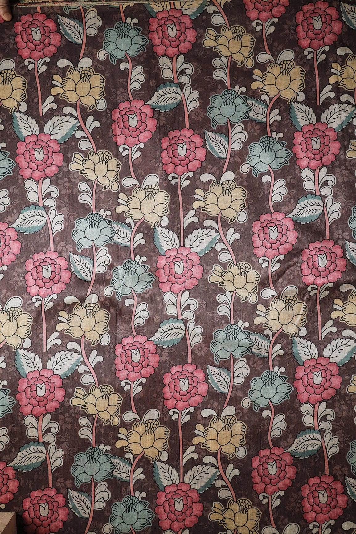 AIzaSyBcstauz-XMPRhEY21AUzeo032pxrXB5Ug - Brown And Pink Floral Pattern Digital Print On Mulberry Silk Fabric