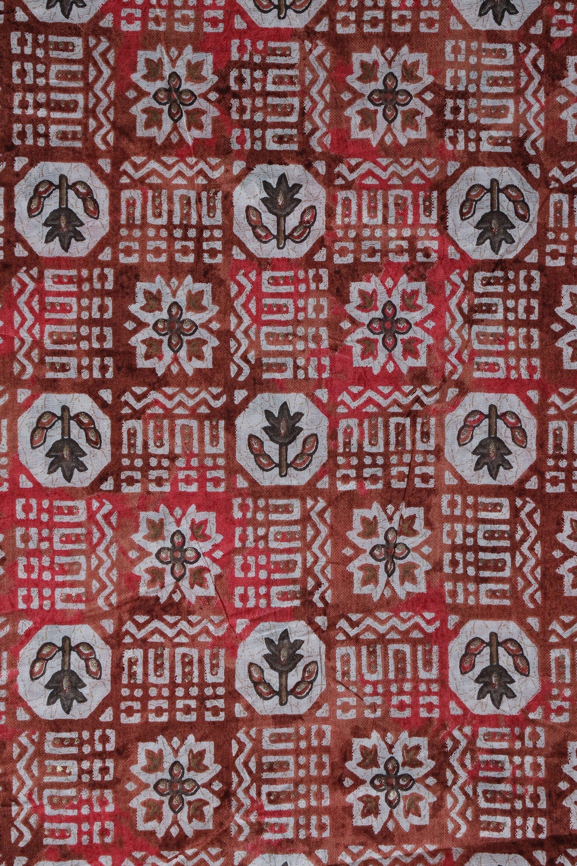 AIzaSyBcstauz-XMPRhEY21AUzeo032pxrXB5Ug - Brown And White Color Geometric Foil Print On Pure Mul Cotton Fabric