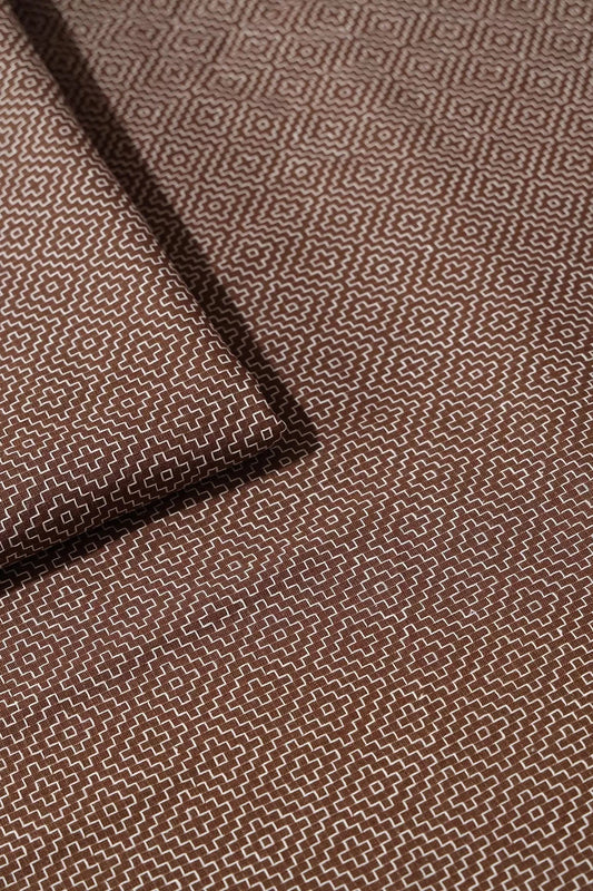 AIzaSyBcstauz-XMPRhEY21AUzeo032pxrXB5Ug - Brown And White Geometric Pattern Handwoven Organic Cotton Fabric