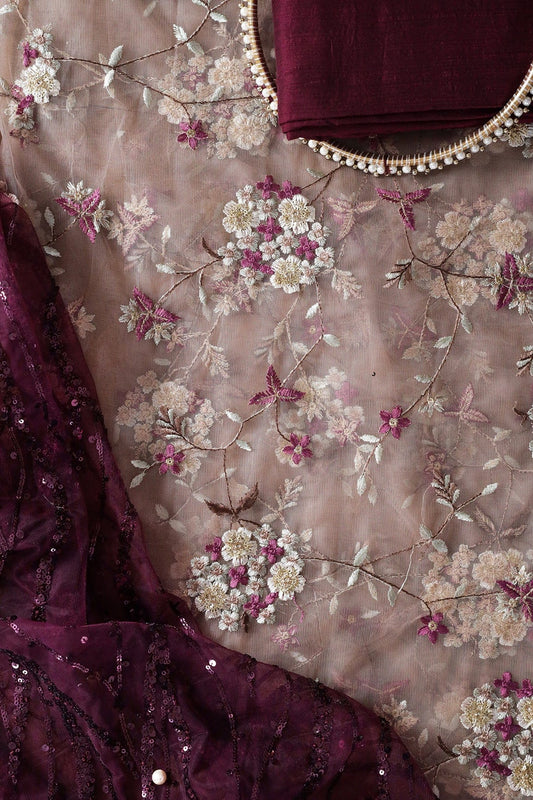 AIzaSyBcstauz-XMPRhEY21AUzeo032pxrXB5Ug - Brown And Wine Unstitched Suit (3 Piece)