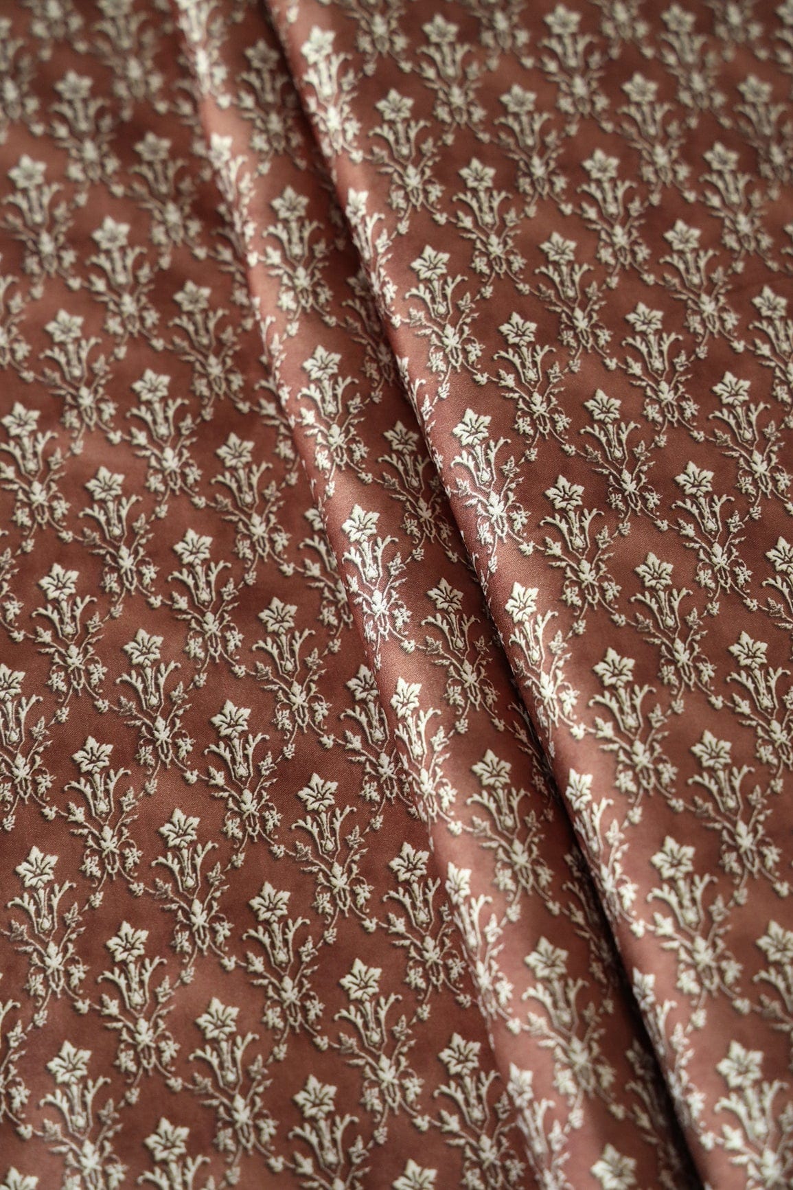 AIzaSyBcstauz-XMPRhEY21AUzeo032pxrXB5Ug - Brown Ethnic Pattern Digital Print On Satin Fabric