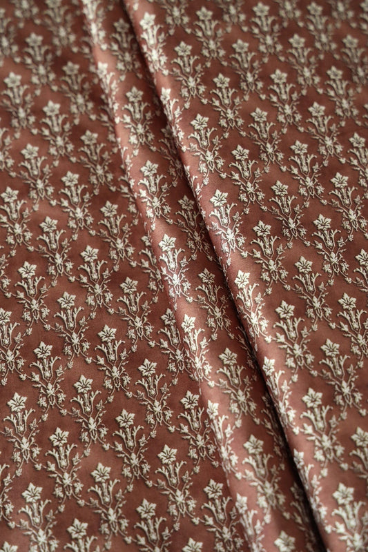 AIzaSyBcstauz-XMPRhEY21AUzeo032pxrXB5Ug - Brown Ethnic Pattern Digital Print On Satin Fabric