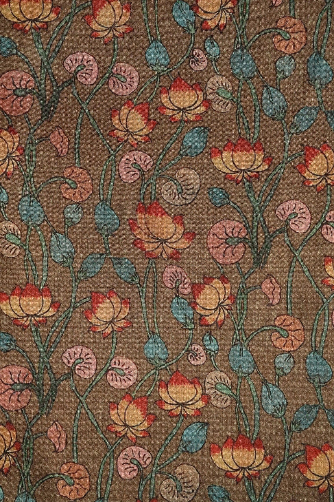AIzaSyBcstauz-XMPRhEY21AUzeo032pxrXB5Ug - Brown Floral Pattern Digital Print On Mulberry Silk Fabric
