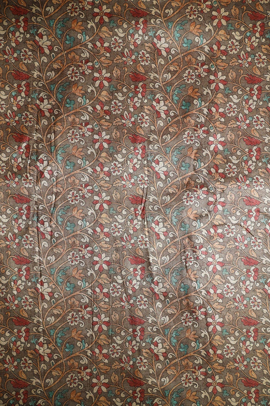 AIzaSyBcstauz-XMPRhEY21AUzeo032pxrXB5Ug - Brown Floral Pattern Digital Print On Mulberry Silk Fabric