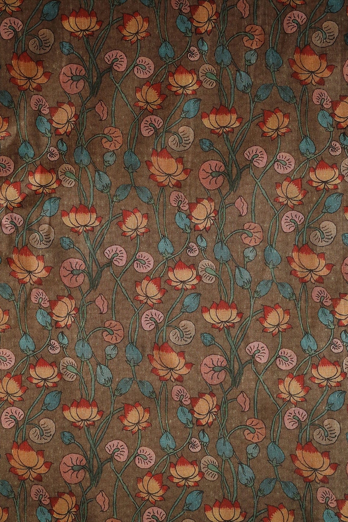 AIzaSyBcstauz-XMPRhEY21AUzeo032pxrXB5Ug - Brown Floral Pattern Digital Print On Mulberry Silk Fabric