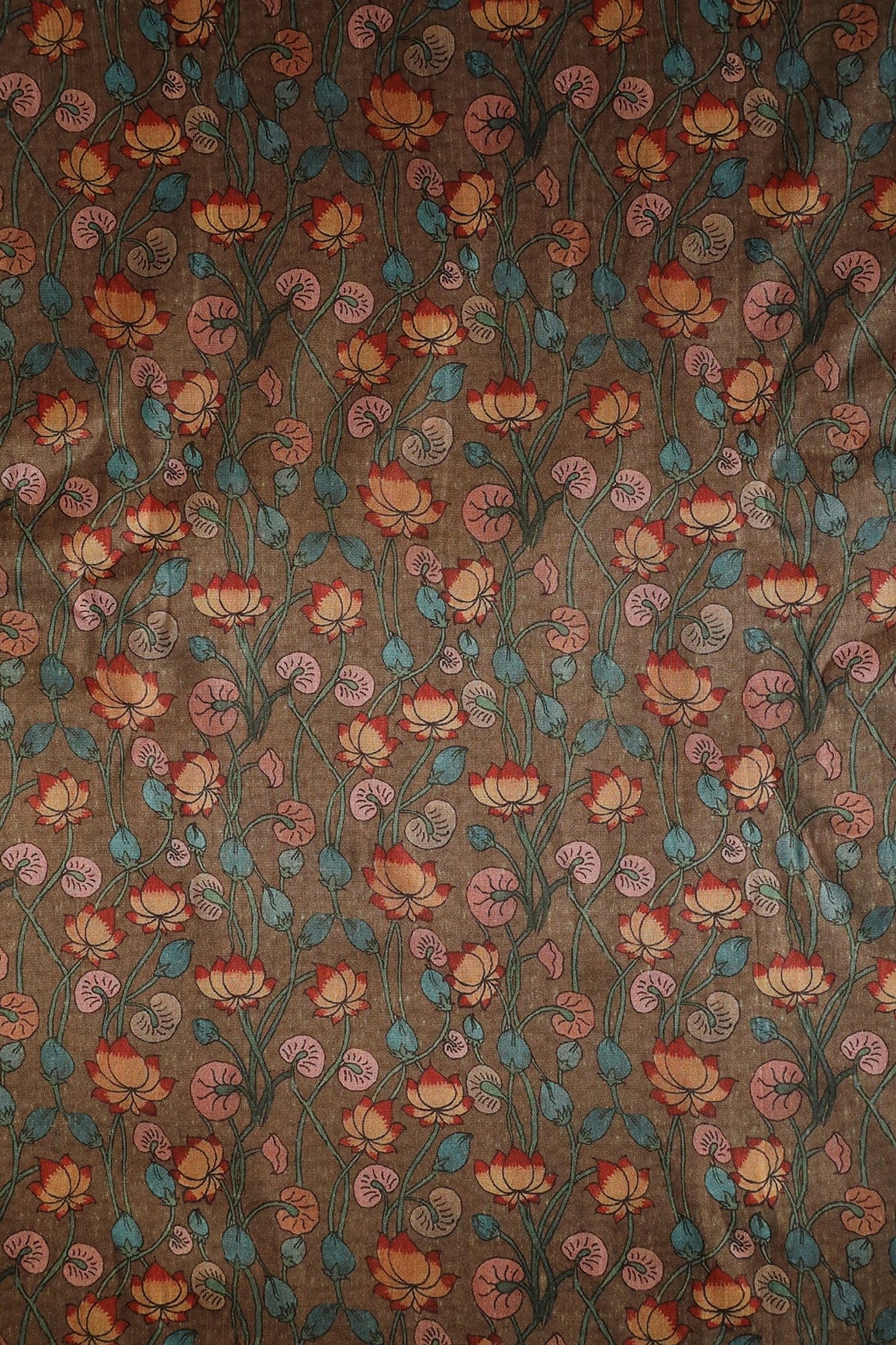AIzaSyBcstauz-XMPRhEY21AUzeo032pxrXB5Ug - Brown Floral Pattern Digital Print On Mulberry Silk Fabric