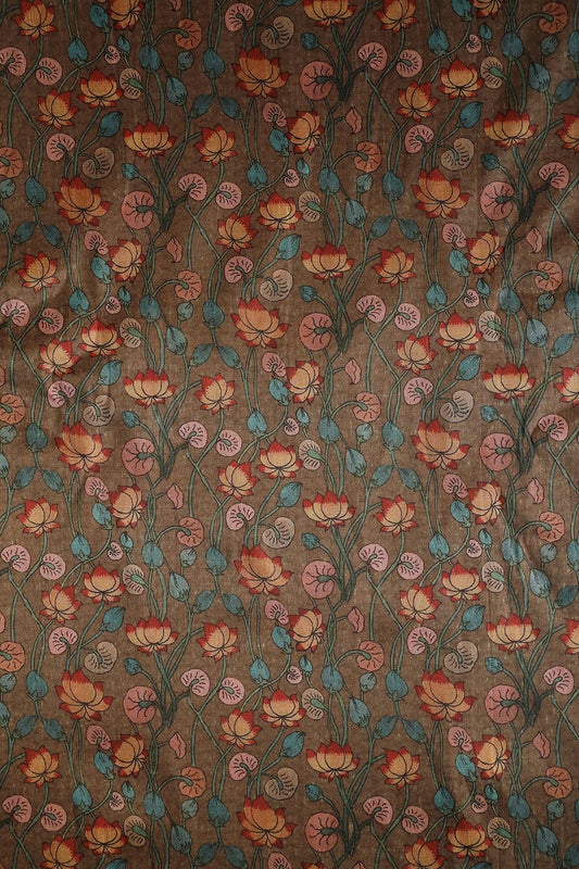 AIzaSyBcstauz-XMPRhEY21AUzeo032pxrXB5Ug - Brown Floral Pattern Digital Print On Mulberry Silk Fabric