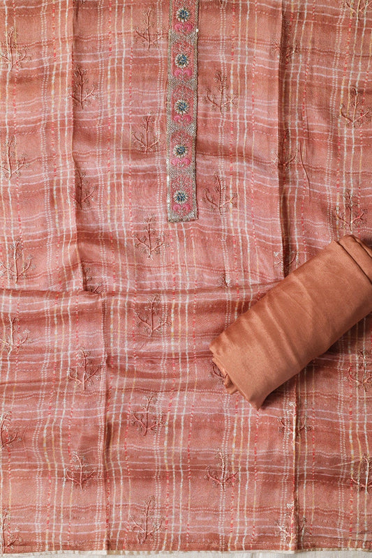 AIzaSyBcstauz-XMPRhEY21AUzeo032pxrXB5Ug - Brown Semi Stitched Pure Crepe Silk Suit Set (3 piece)