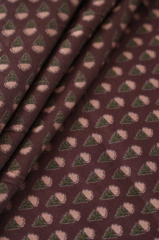 AIzaSyBcstauz-XMPRhEY21AUzeo032pxrXB5Ug - Brown Small Floral Pattern Booti Screen Print Chanderi Silk Fabric