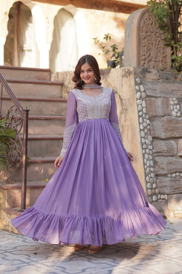 Arresting Georgette with Embroidery Sequins-work Gown