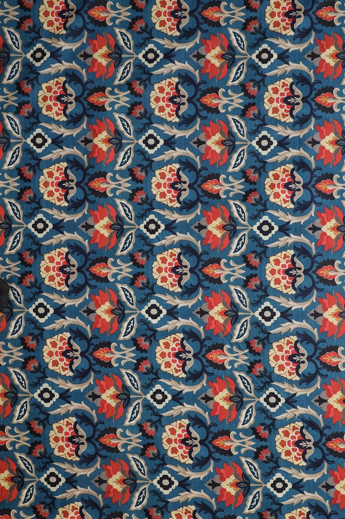 AIzaSyBcstauz-XMPRhEY21AUzeo032pxrXB5Ug - Cerulean Blue Traditional Pattern Digital Print On Heavy Multi Polyester Fabric