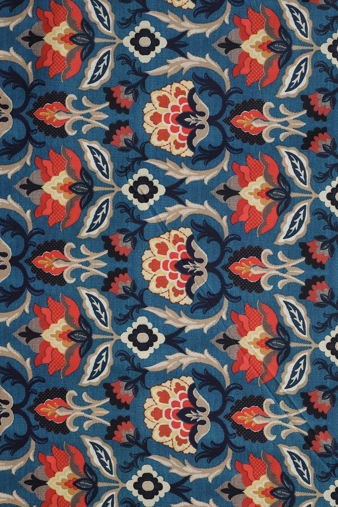 AIzaSyBcstauz-XMPRhEY21AUzeo032pxrXB5Ug - Cerulean Blue Traditional Pattern Digital Print On Heavy Multi Polyester Fabric