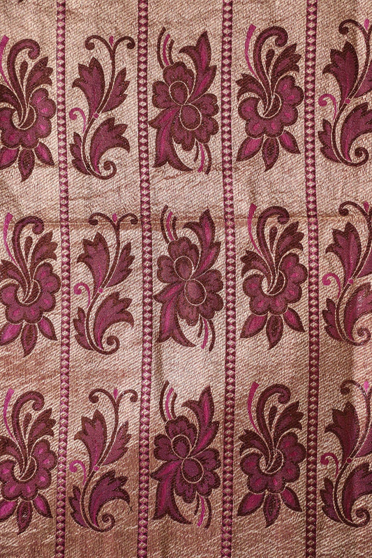 AIzaSyBcstauz-XMPRhEY21AUzeo032pxrXB5Ug - Copper Gold And Fuchsia Floral Banarasi Zari Jacquard Fabric