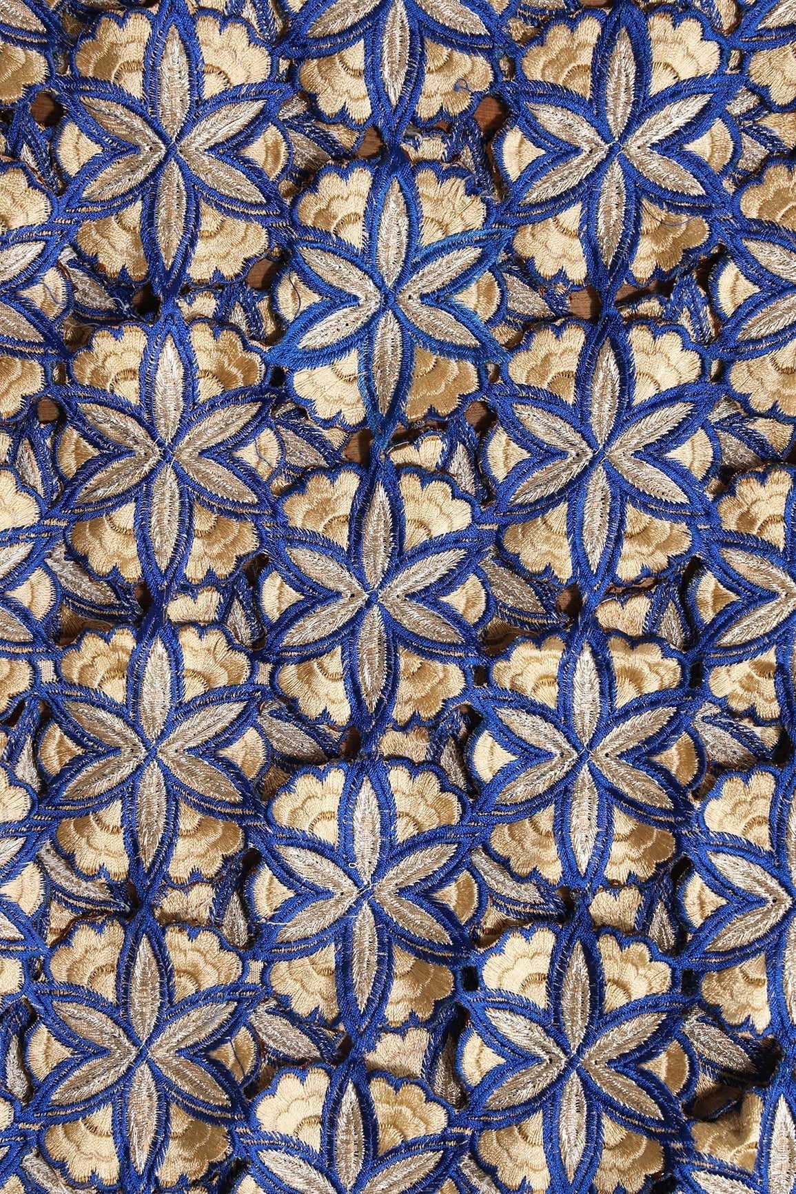 AIzaSyBcstauz-XMPRhEY21AUzeo032pxrXB5Ug - Cream And Blue Thread Floral Embroidery Royal Blue Cut Work Fabric