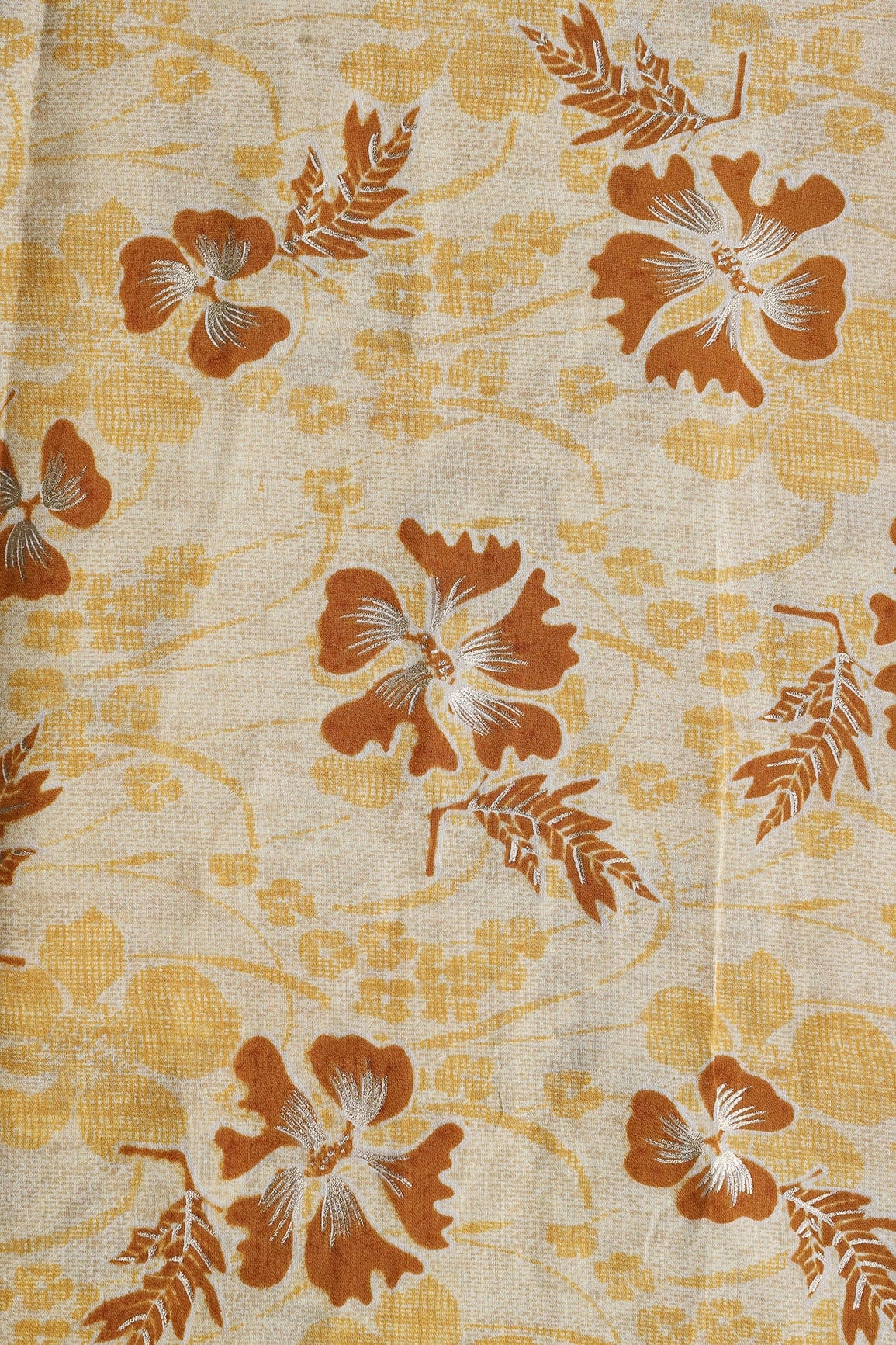 AIzaSyBcstauz-XMPRhEY21AUzeo032pxrXB5Ug - Cream And Light Brown Floral Foil Print On Viscose Chanderi Silk Fabric