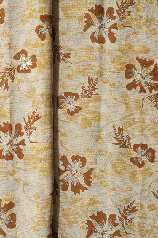 AIzaSyBcstauz-XMPRhEY21AUzeo032pxrXB5Ug - Cream And Light Brown Floral Foil Print On Viscose Chanderi Silk Fabric