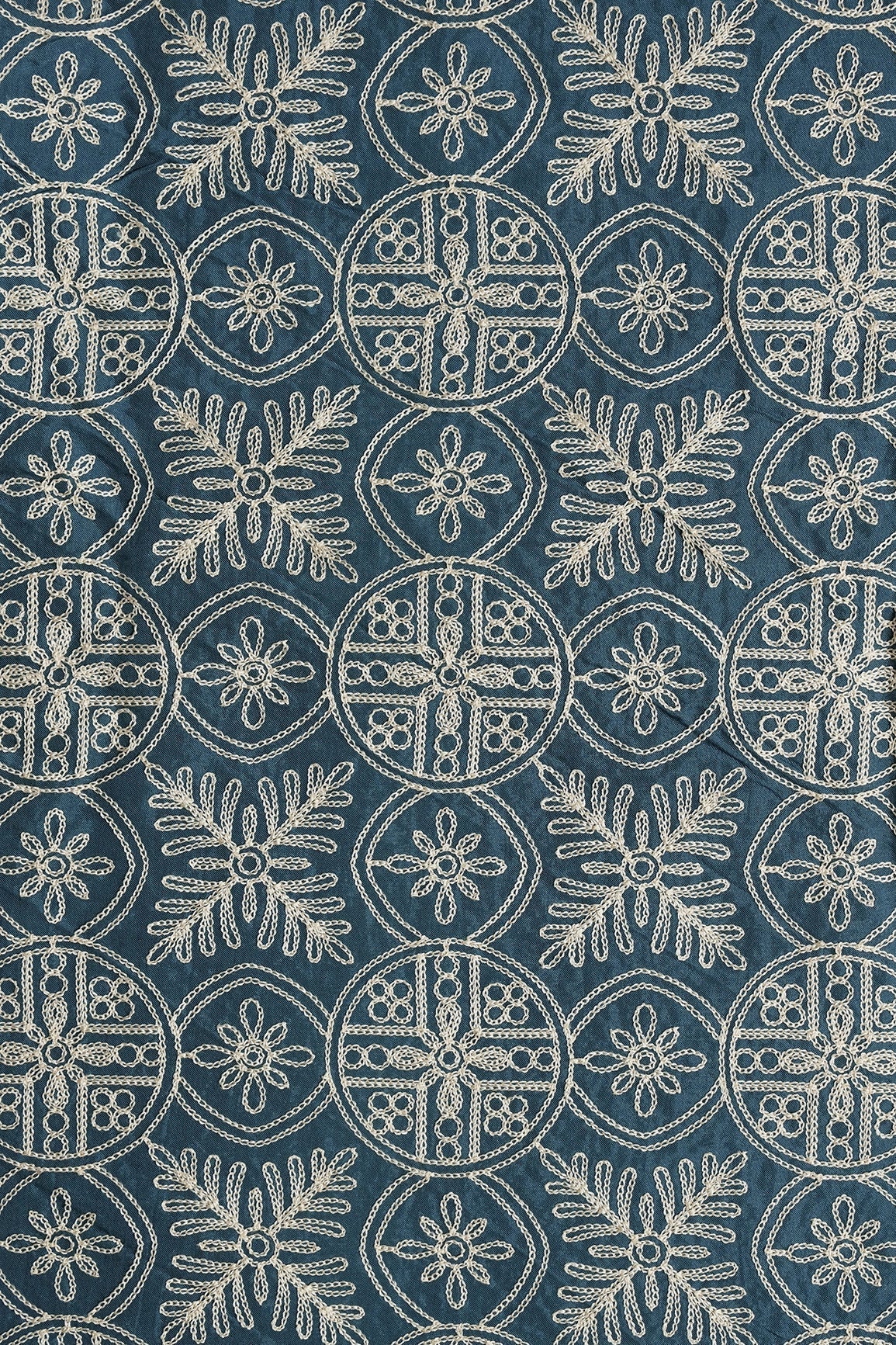 AIzaSyBcstauz-XMPRhEY21AUzeo032pxrXB5Ug - Cream Thread Traditional Embroidery Work On Rama Viscose Muslin Silk Fabric