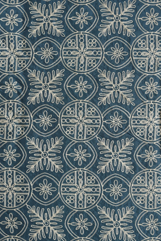 AIzaSyBcstauz-XMPRhEY21AUzeo032pxrXB5Ug - Cream Thread Traditional Embroidery Work On Rama Viscose Muslin Silk Fabric