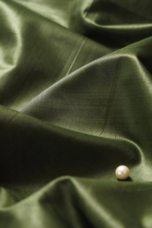 AIzaSyBcstauz-XMPRhEY21AUzeo032pxrXB5Ug - Dark Olive Dyed Viscose Chanderi Silk Fabric