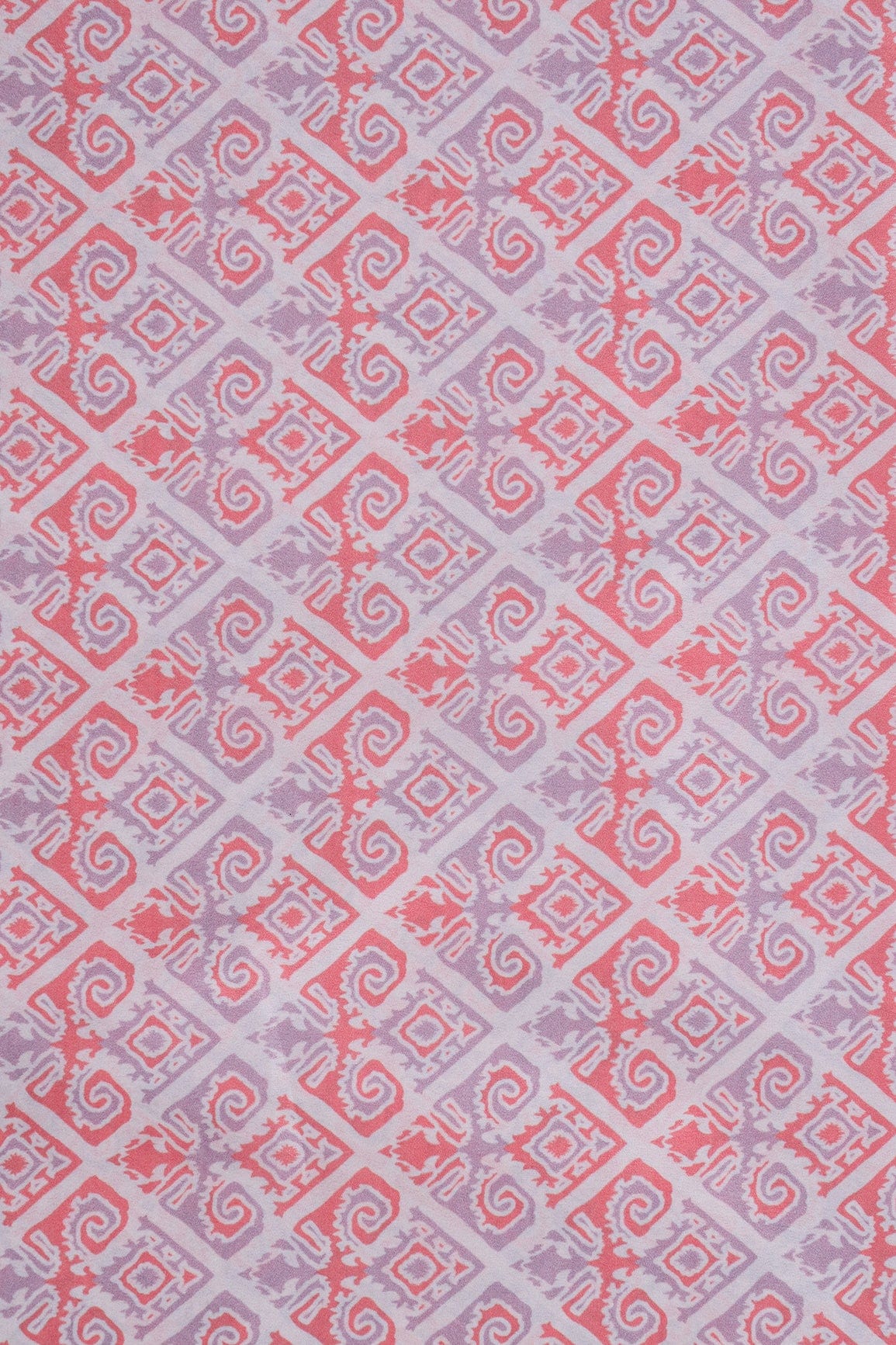 AIzaSyBcstauz-XMPRhEY21AUzeo032pxrXB5Ug - Dark Peach And Lavender Geometric Pattern Digital Print On French Crepe Fabric