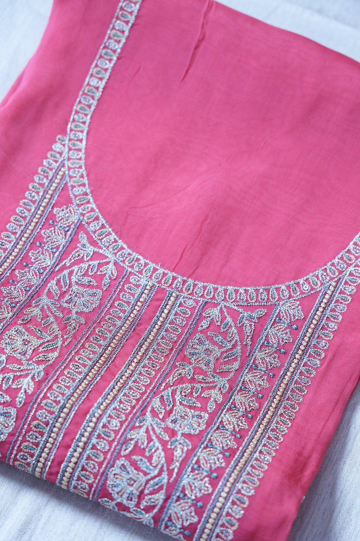 AIzaSyBcstauz-XMPRhEY21AUzeo032pxrXB5Ug - Dark Pink Semi Stitched Pure Organza Suit Set (3 piece)