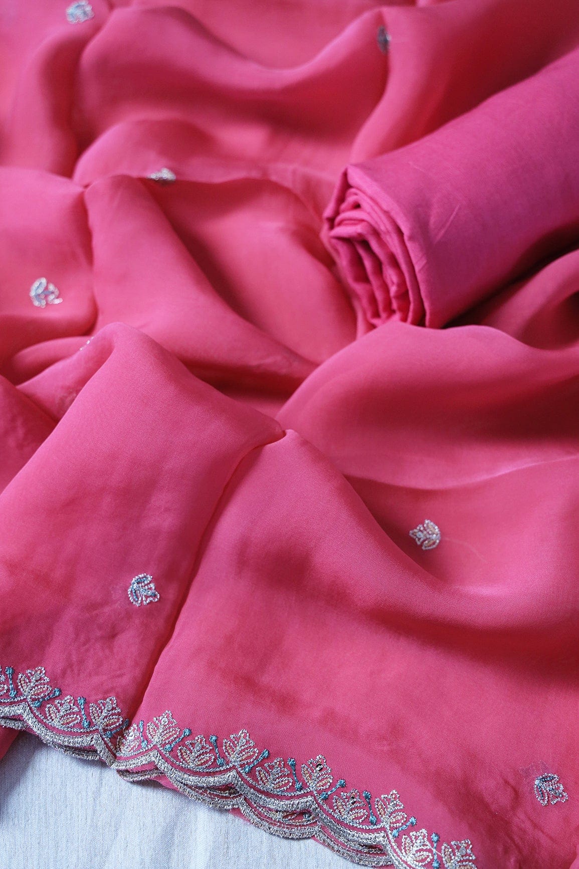 AIzaSyBcstauz-XMPRhEY21AUzeo032pxrXB5Ug - Dark Pink Semi Stitched Pure Organza Suit Set (3 piece)