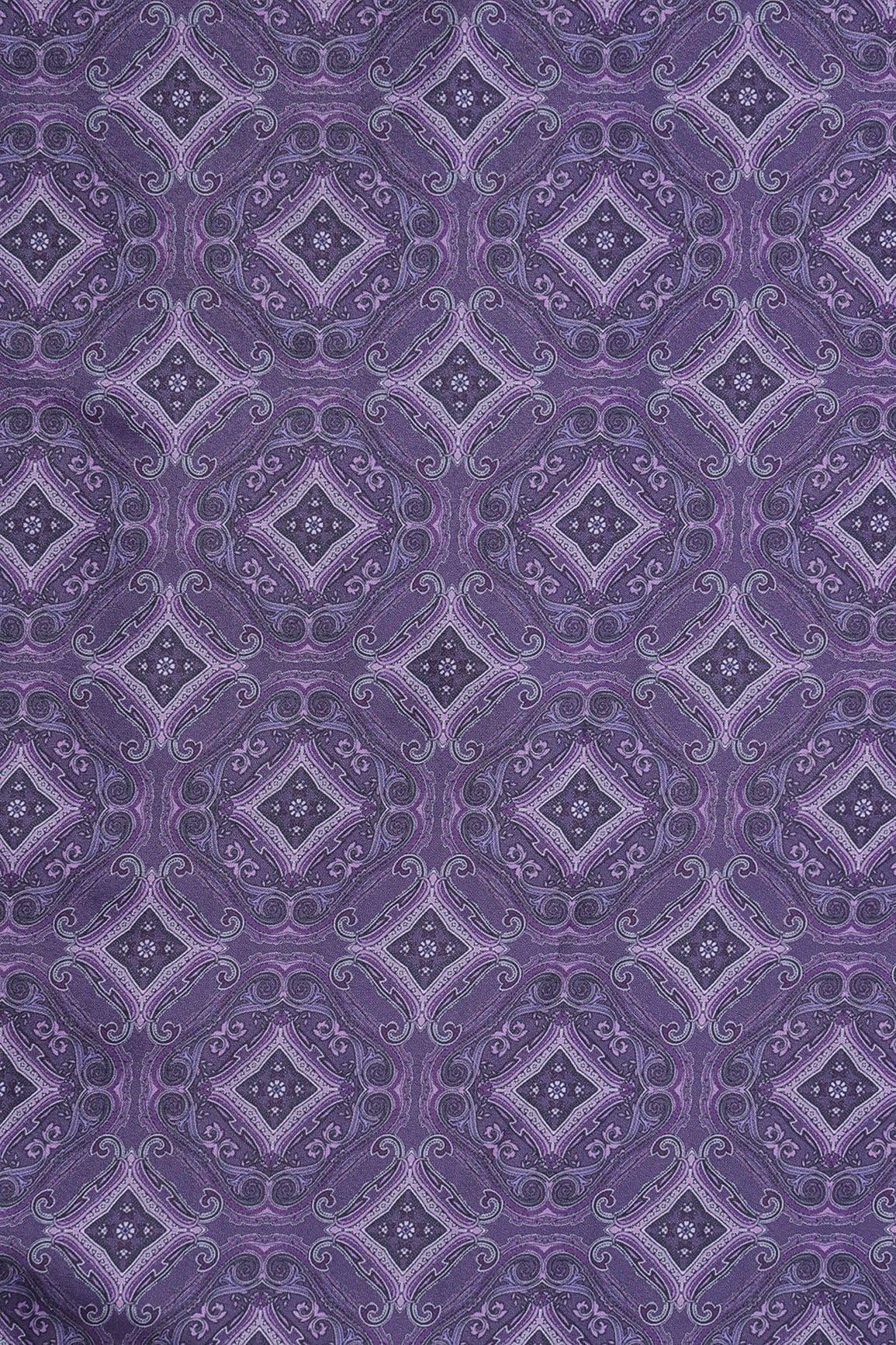 AIzaSyBcstauz-XMPRhEY21AUzeo032pxrXB5Ug - Dark Purple Traditional Pattern Digital Print On Purple French Crepe Fabric