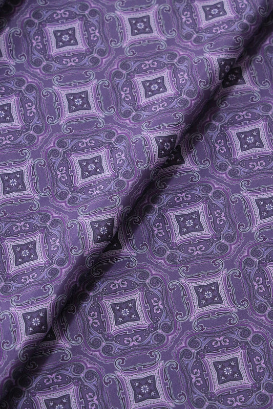 AIzaSyBcstauz-XMPRhEY21AUzeo032pxrXB5Ug - Dark Purple Traditional Pattern Digital Print On Purple French Crepe Fabric