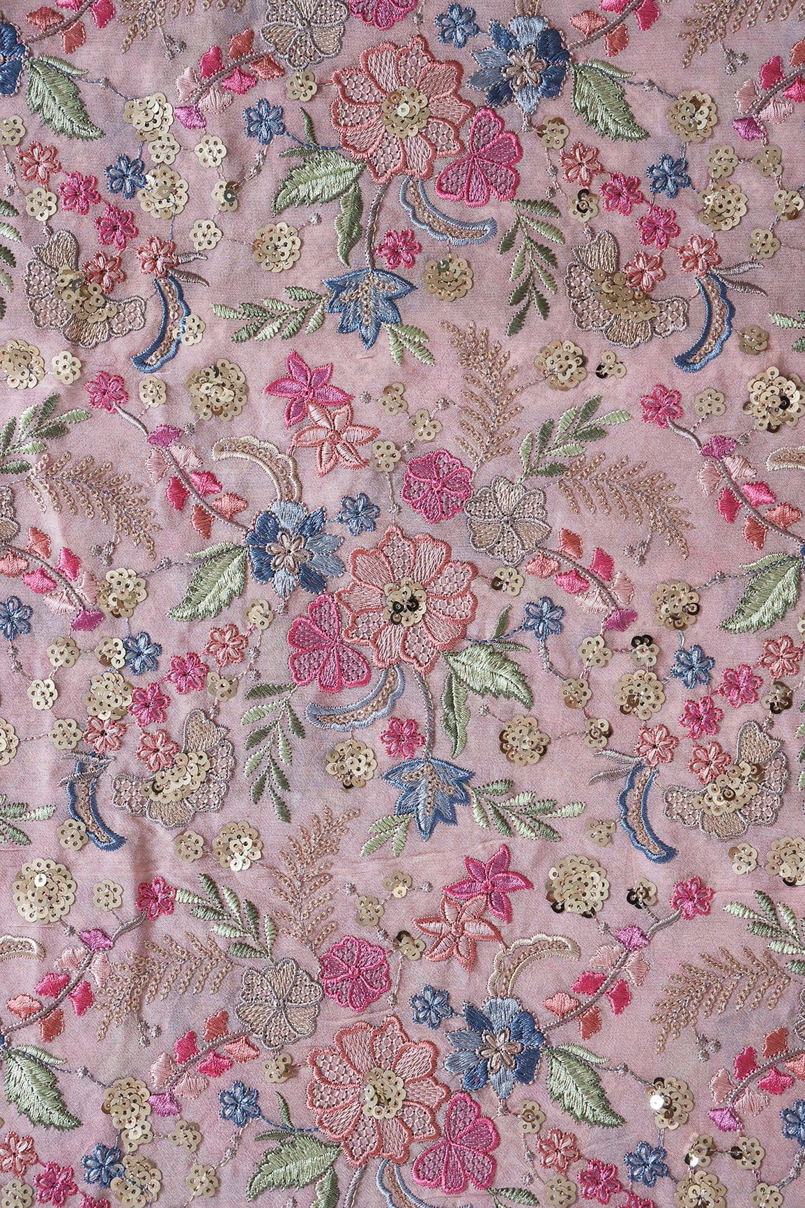 AIzaSyBcstauz-XMPRhEY21AUzeo032pxrXB5Ug - Delightful Pastel Thread With Gold Sequins Heavy Floral Embroidery On Mauve Viscose Georgette Fabric