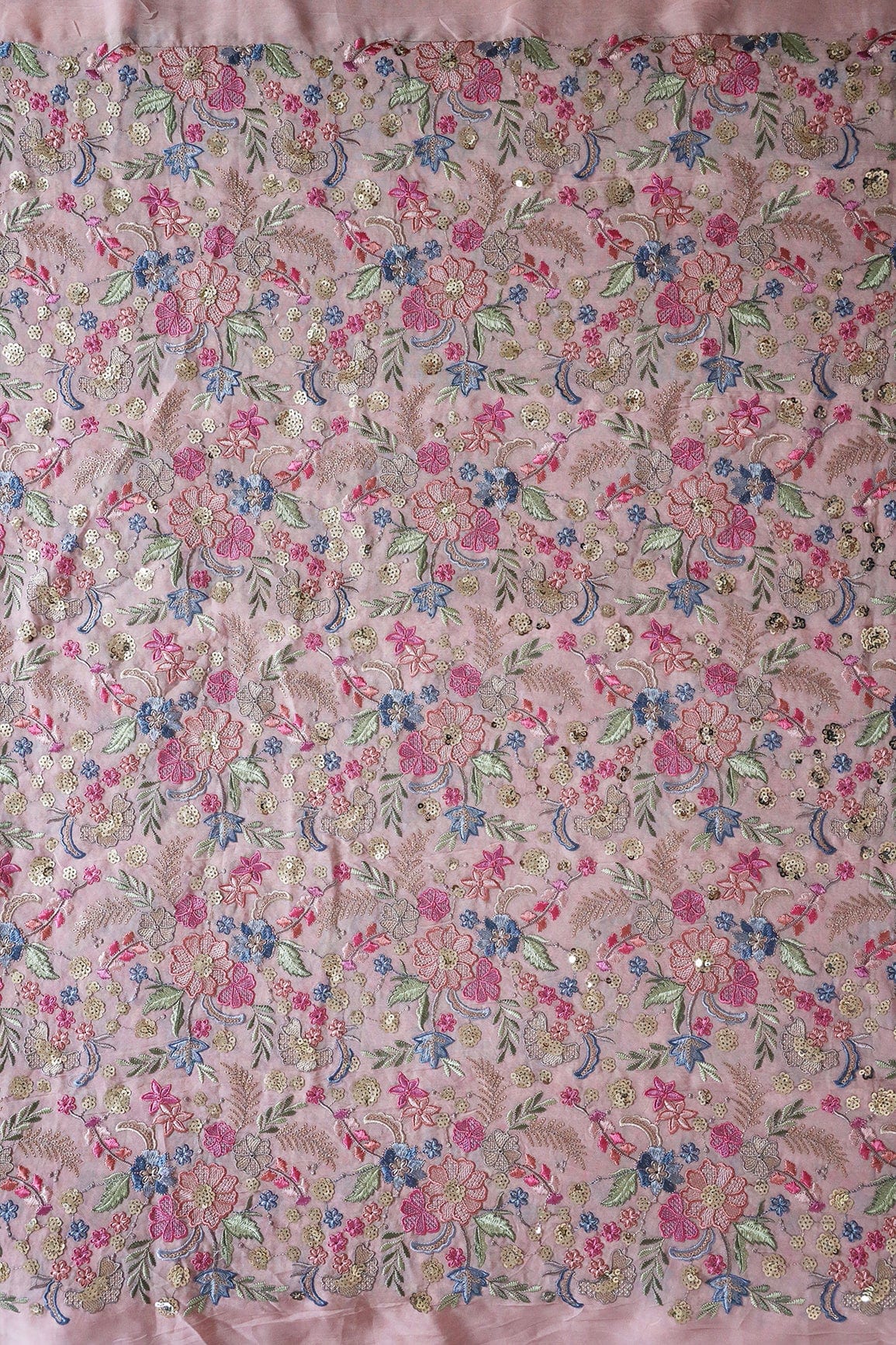 AIzaSyBcstauz-XMPRhEY21AUzeo032pxrXB5Ug - Delightful Pastel Thread With Gold Sequins Heavy Floral Embroidery On Mauve Viscose Georgette Fabric