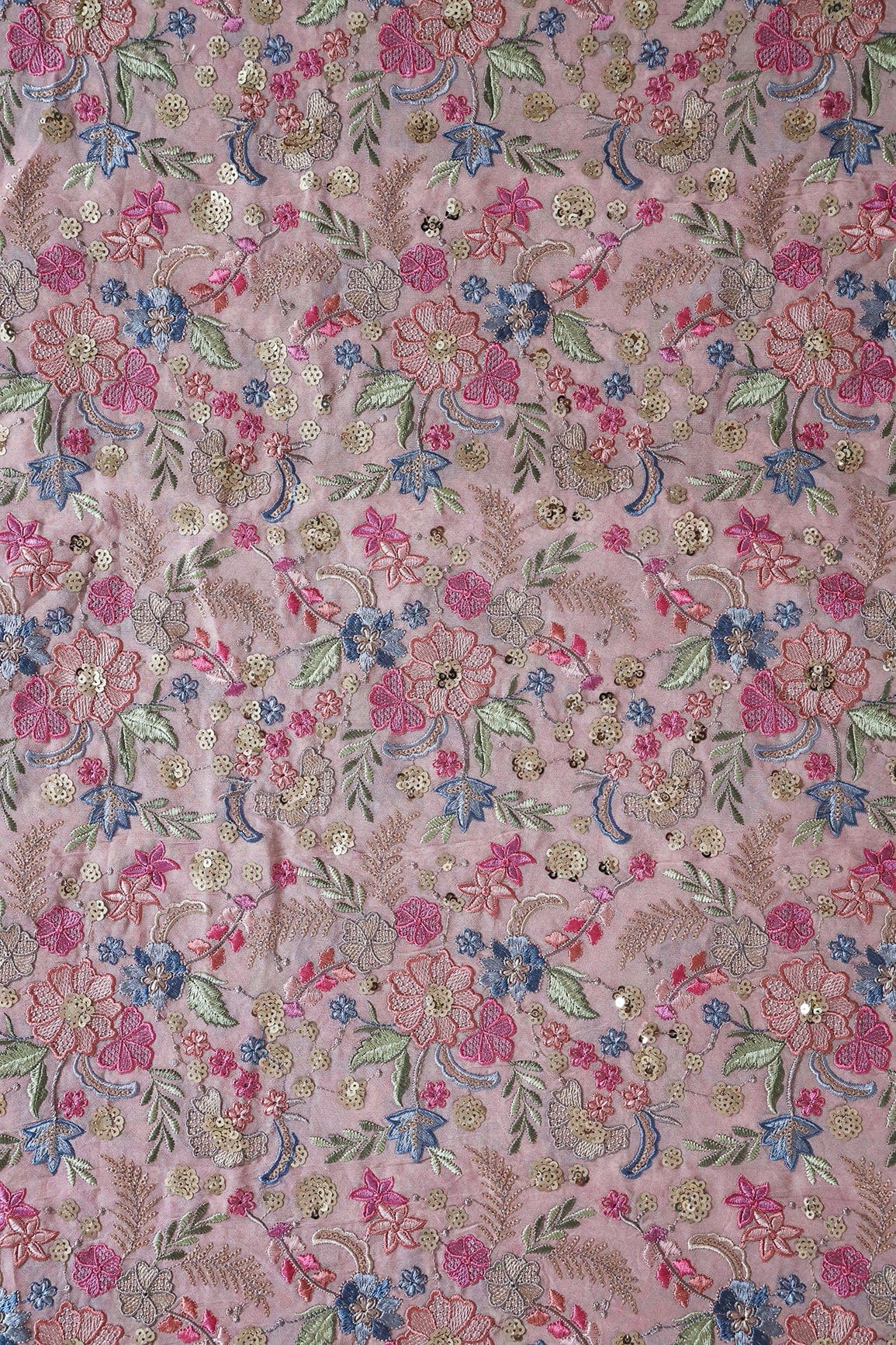 AIzaSyBcstauz-XMPRhEY21AUzeo032pxrXB5Ug - Delightful Pastel Thread With Gold Sequins Heavy Floral Embroidery On Mauve Viscose Georgette Fabric