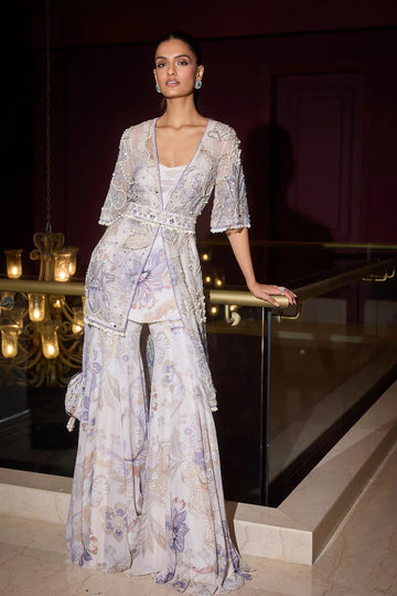 "Designer Sharara Set with Jacket & Belt – Party & Wedding Wear | Eva The Label"