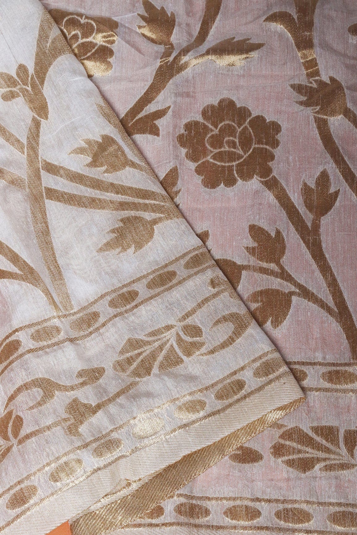 AIzaSyBcstauz-XMPRhEY21AUzeo032pxrXB5Ug - Floral Gold Zari Jacquard White Dyeable Chanderi Dupatta With Border