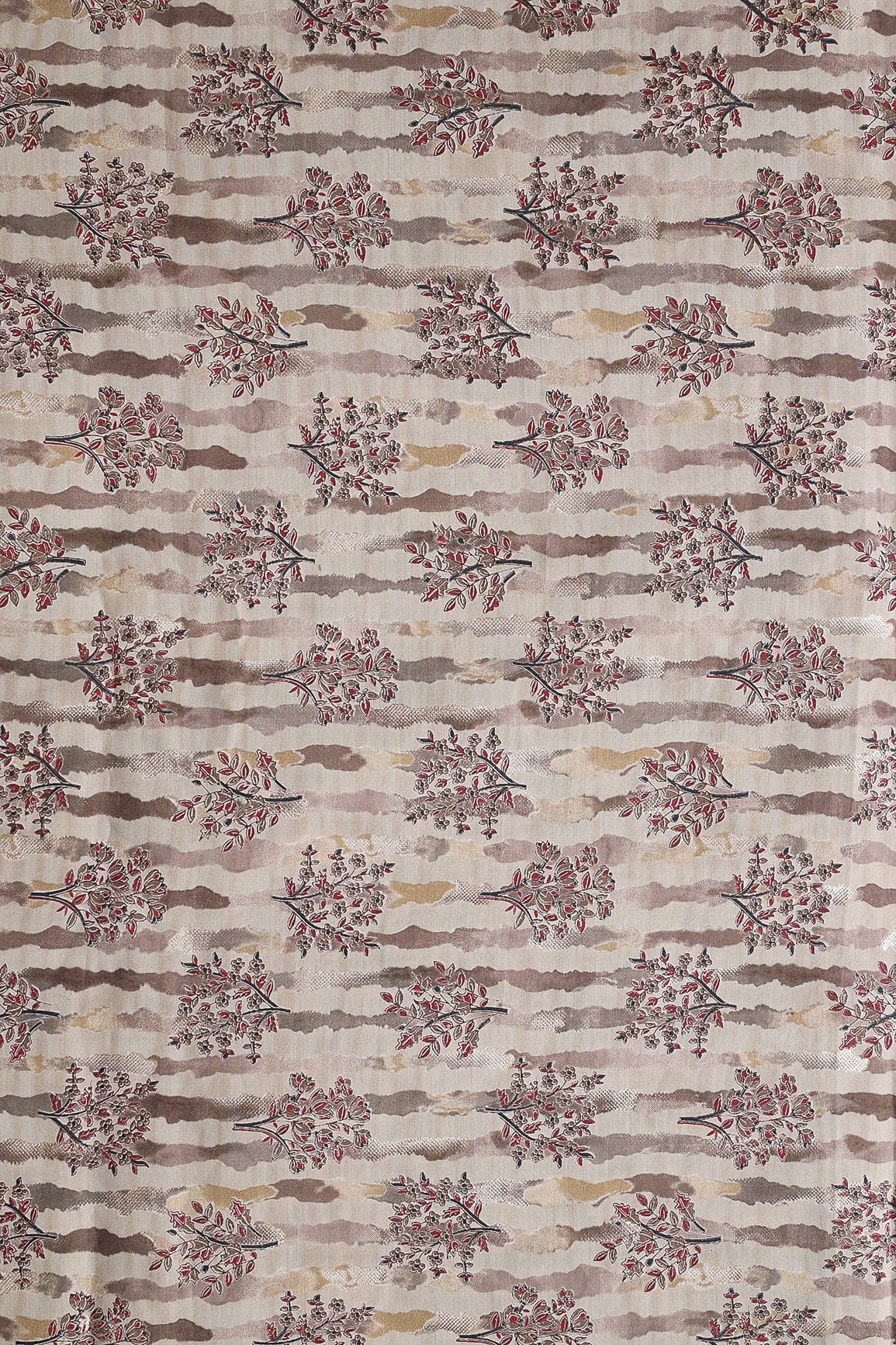 AIzaSyBcstauz-XMPRhEY21AUzeo032pxrXB5Ug - Dusty Brown And Light Beige Foil Floral Print On Viscose Chanderi Silk Fabric