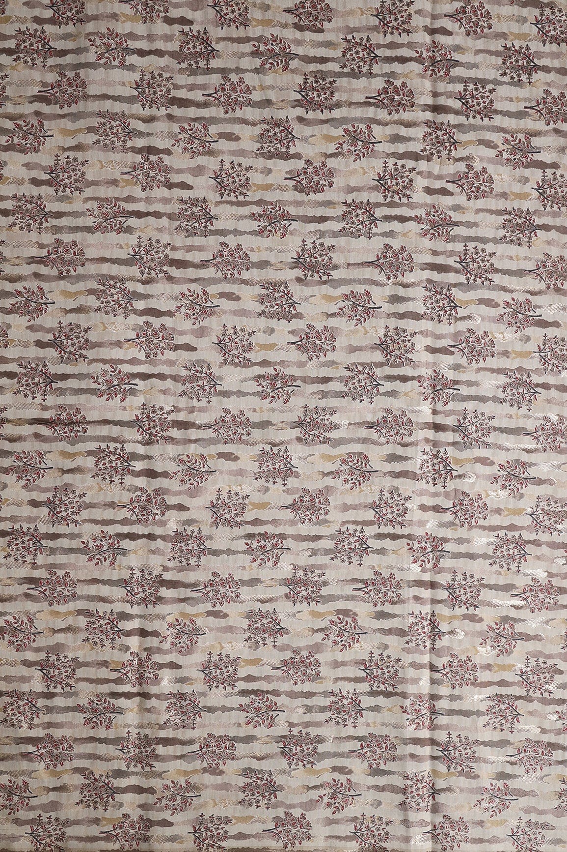 AIzaSyBcstauz-XMPRhEY21AUzeo032pxrXB5Ug - Dusty Brown And Light Beige Foil Floral Print On Viscose Chanderi Silk Fabric