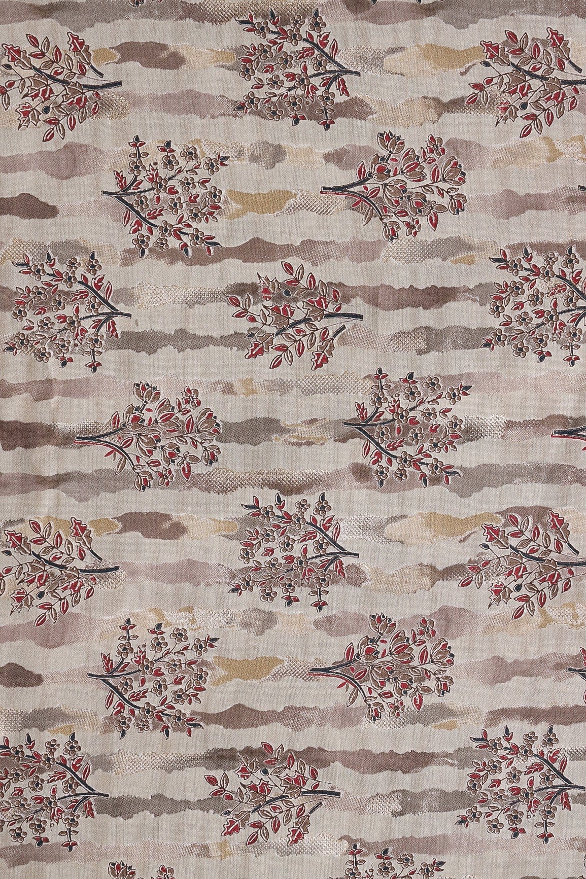AIzaSyBcstauz-XMPRhEY21AUzeo032pxrXB5Ug - Dusty Brown And Light Beige Foil Floral Print On Viscose Chanderi Silk Fabric