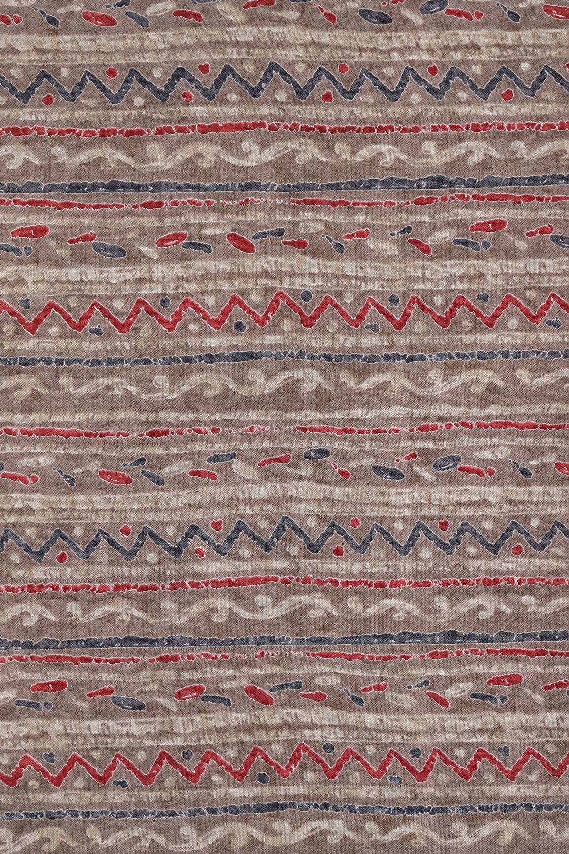 AIzaSyBcstauz-XMPRhEY21AUzeo032pxrXB5Ug - Dusty Brown And Light Beige Stripes Print On Viscose Chanderi Silk Fabric