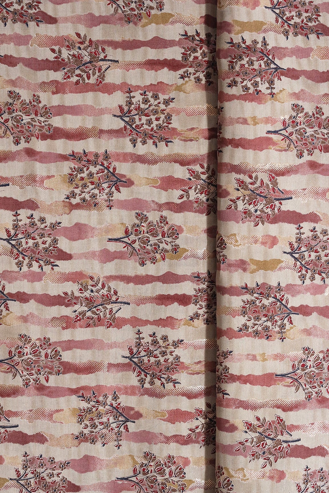 AIzaSyBcstauz-XMPRhEY21AUzeo032pxrXB5Ug - Dusty Pink And Light Beige Foil Floral Print On Viscose Chanderi Silk Fabric