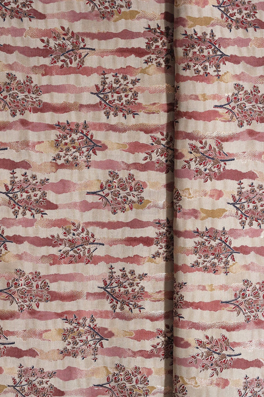 AIzaSyBcstauz-XMPRhEY21AUzeo032pxrXB5Ug - Dusty Pink And Light Beige Foil Floral Print On Viscose Chanderi Silk Fabric