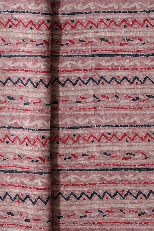 AIzaSyBcstauz-XMPRhEY21AUzeo032pxrXB5Ug - Dusty Pink And Light Beige Stripes Print On Viscose Chanderi Silk Fabric