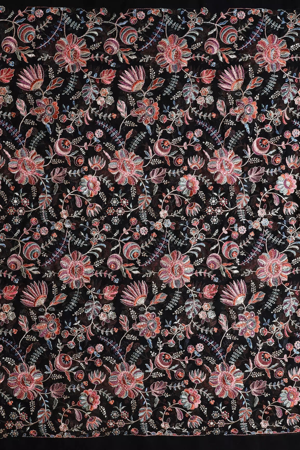 AIzaSyBcstauz-XMPRhEY21AUzeo032pxrXB5Ug - Elegant Floral Heavy Embroidery With Gold Sequins On Black Georgette Fabric
